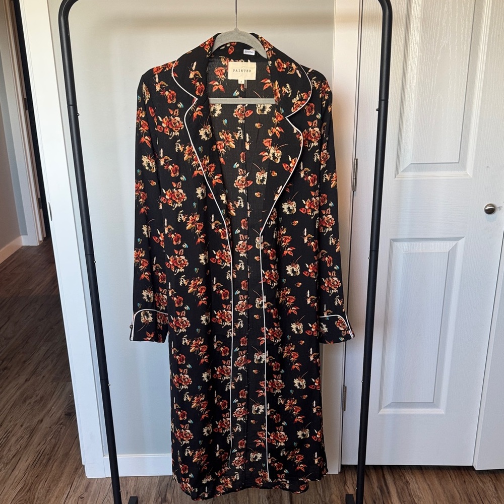 Floral Black Long Robe